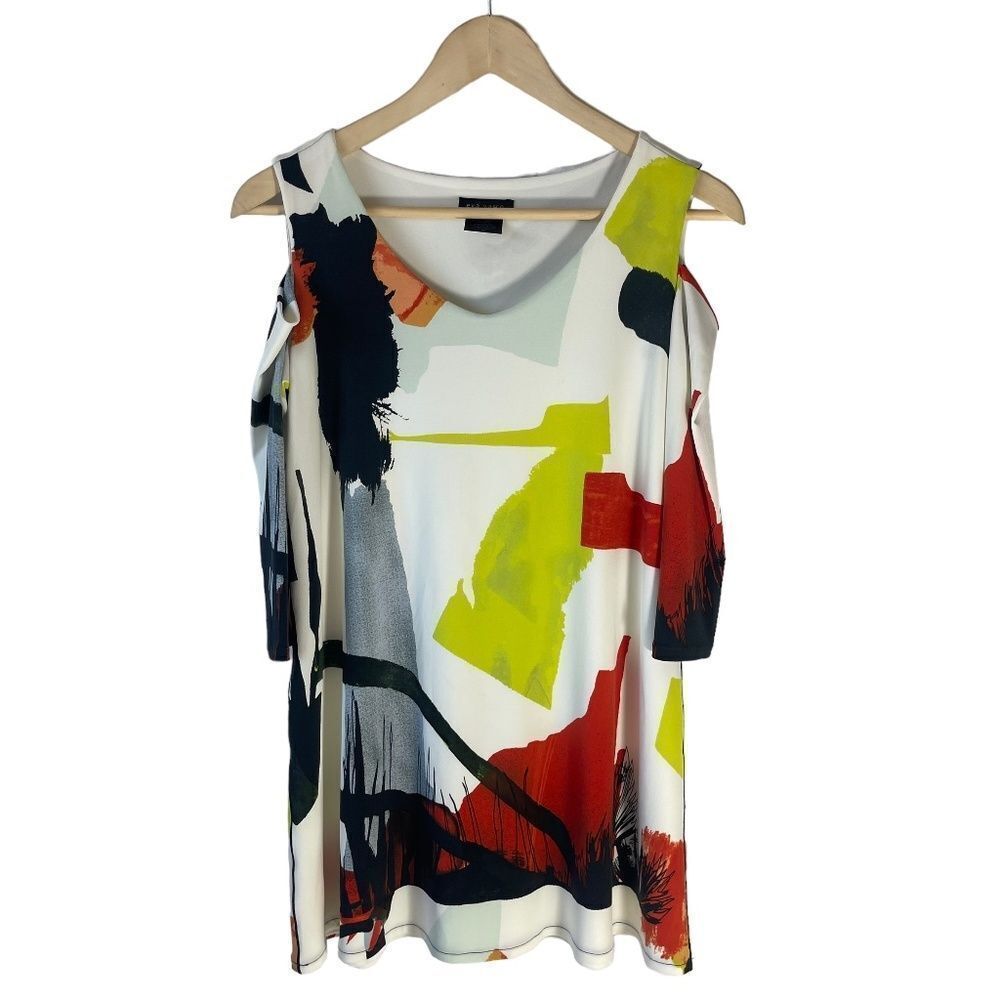 Eva Varro White Bold Geometric Print Cold Shoulder Tunic/Dress Sz S